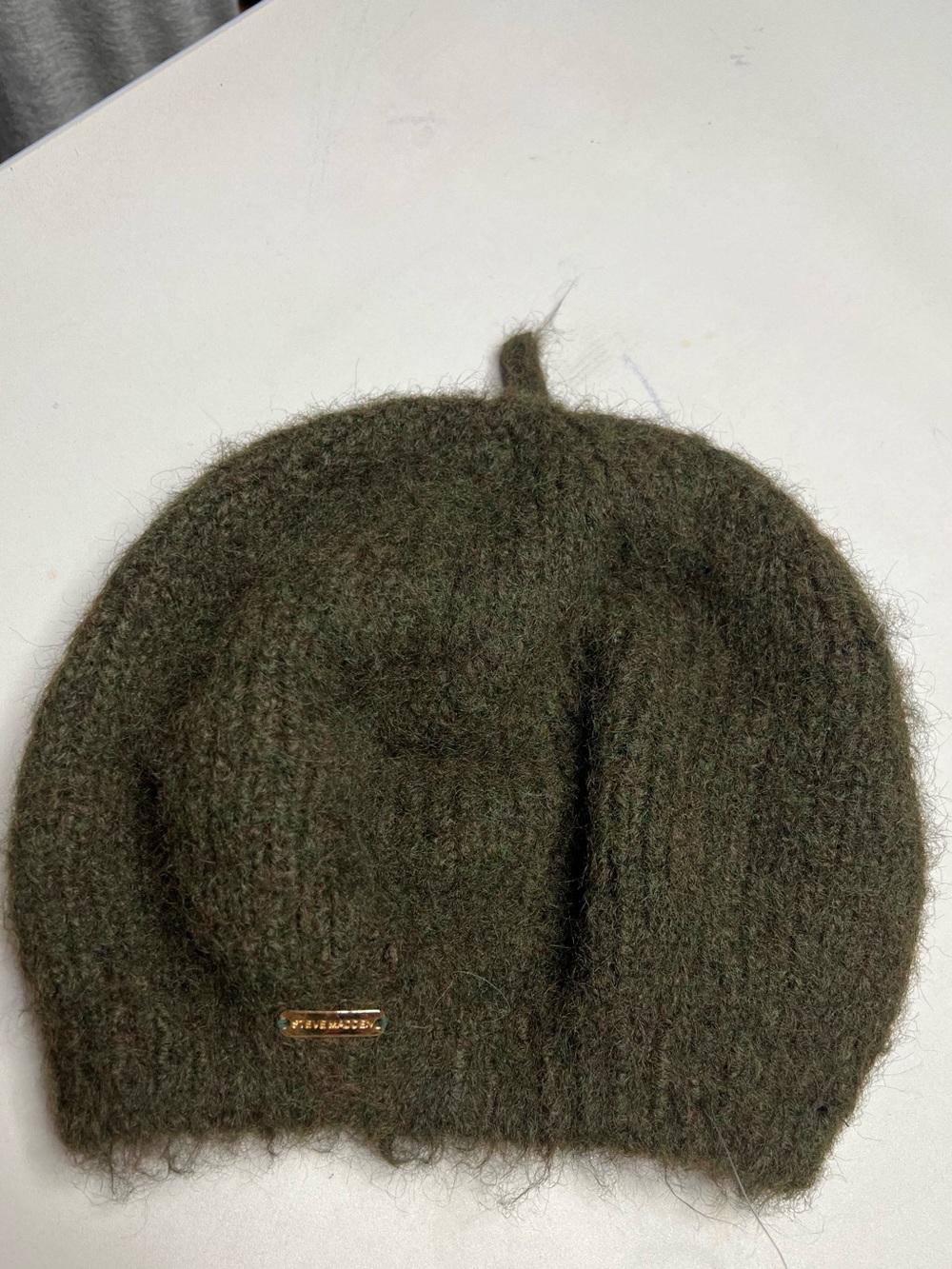 Steve Madden Olive Green Fuzzy Knit beret